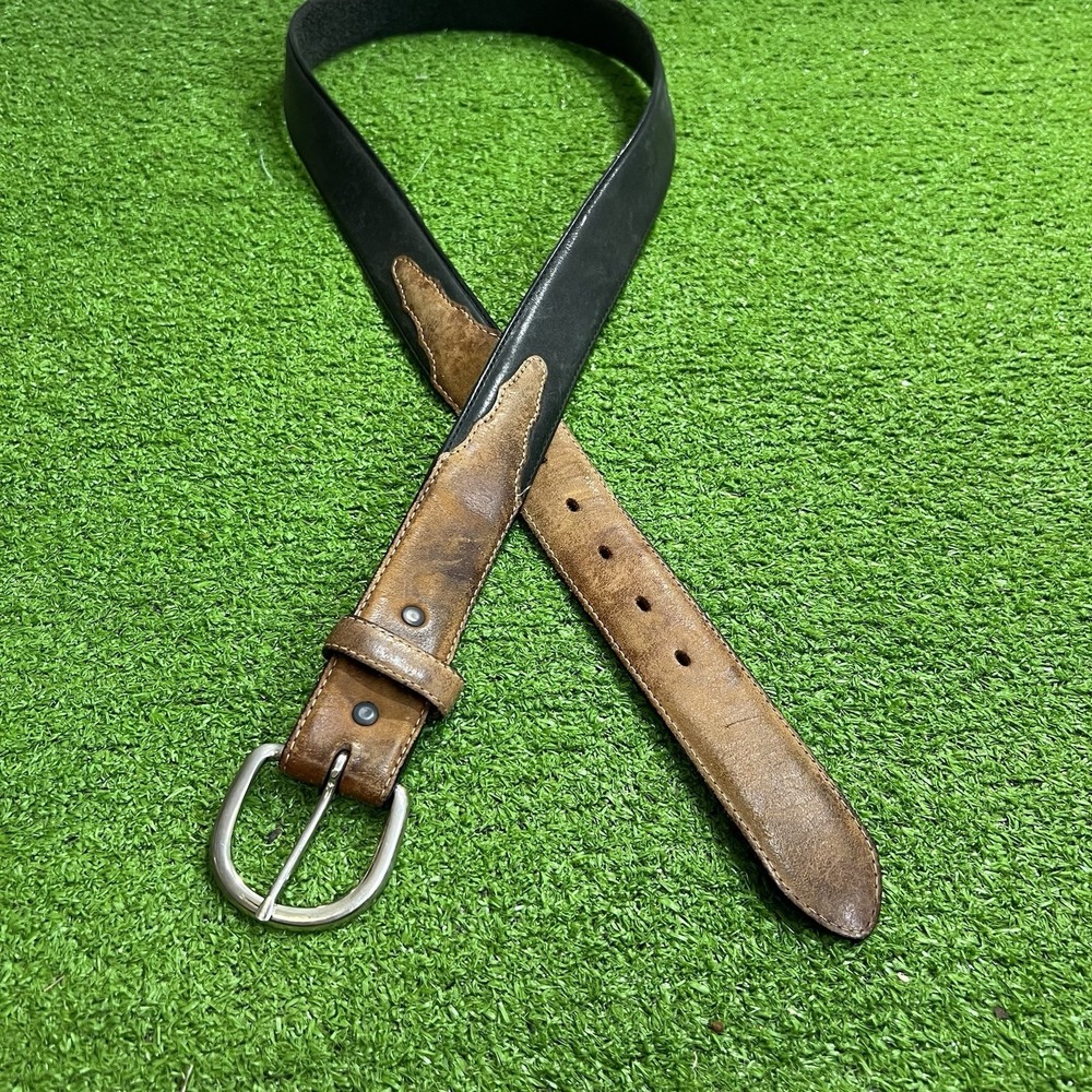 Vintage Silver Creek Leather Belt Size 42 Western Black Brown Silver Buckle